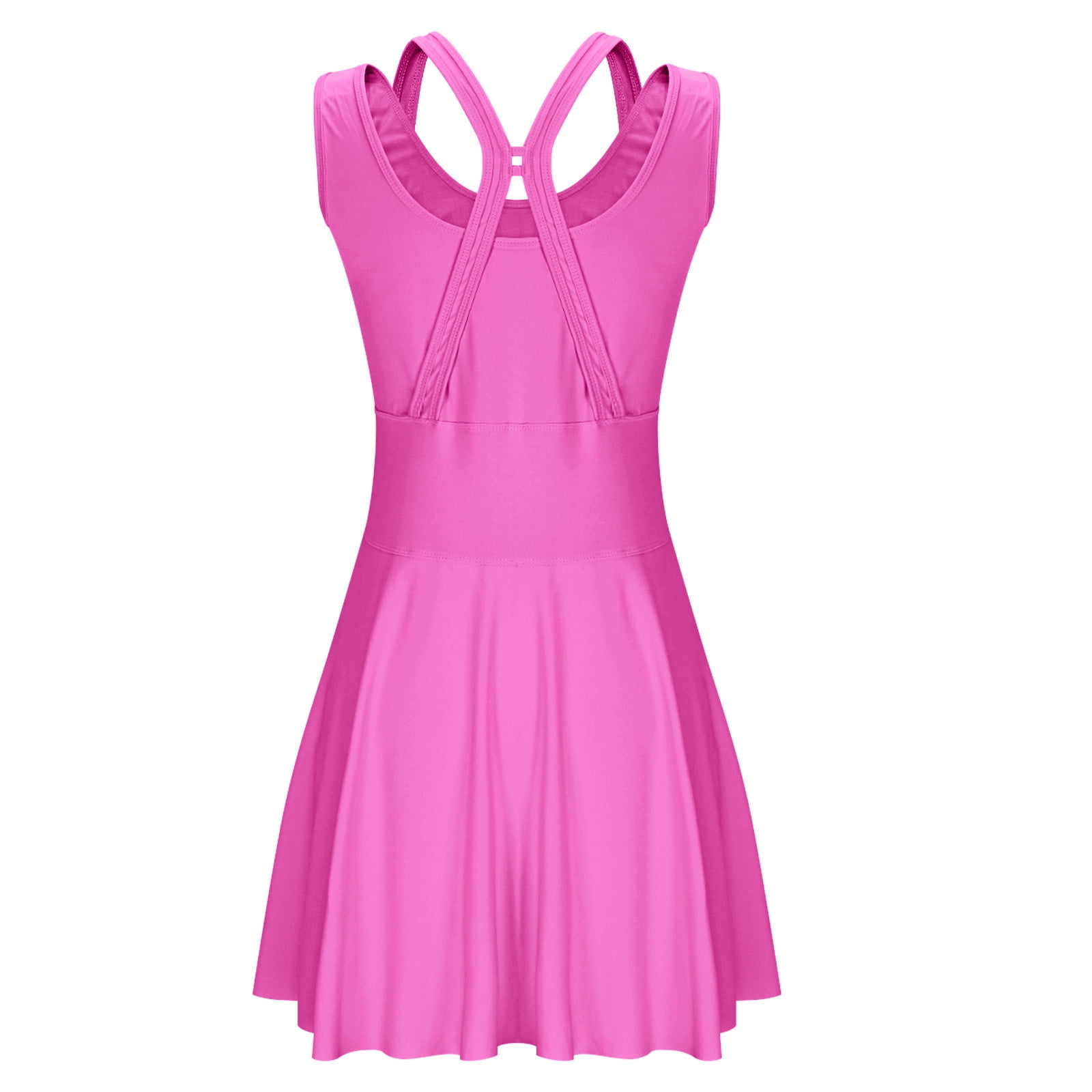 Zedker Tennis Dresses for Women Sleeveless 2-in-1 Athletic Golf Dress with Built-in Shorts Hot Pink Plus L