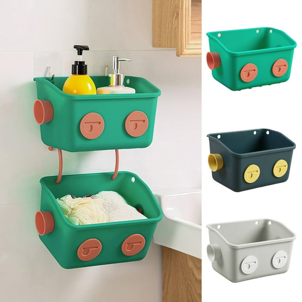 Hesroicy Punchfree Wallmounted Vertical Storage Basket with Hooks A