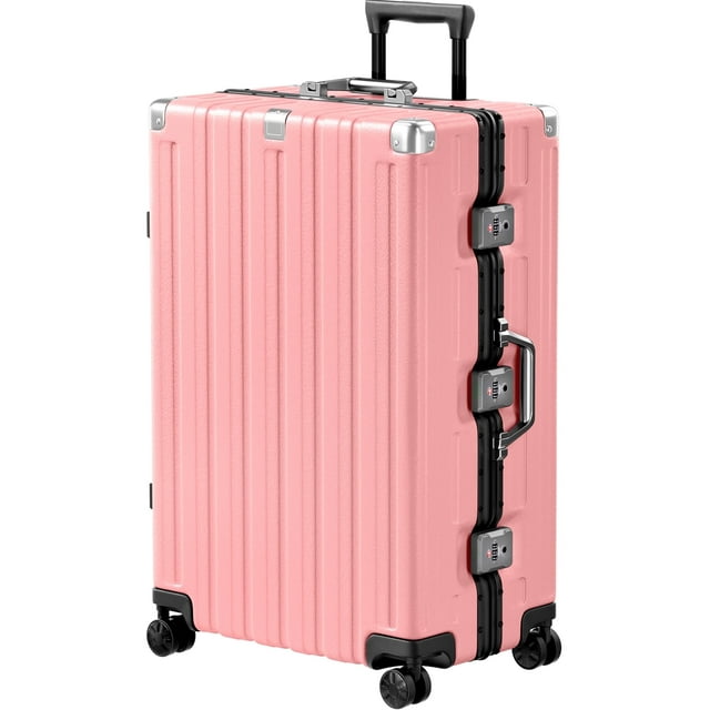 Valise Enregistrée Cadre en Aluminium avec Roues PC ABS Coque Rigide Sans Fermeture Éclair avec Serrure TSA 28 Pouces Rose