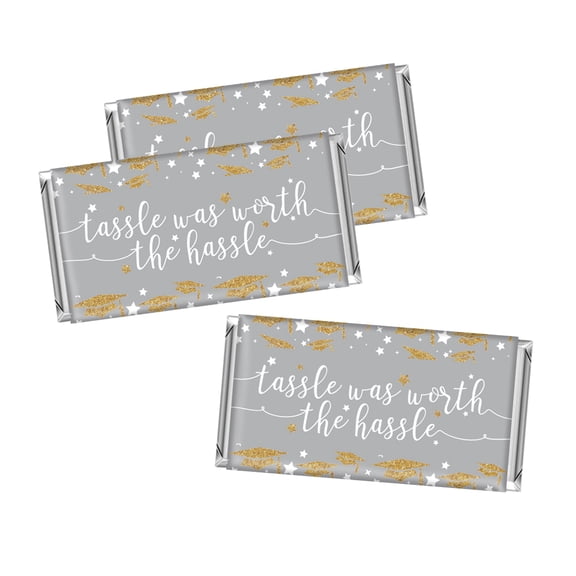 Gray and Gold Glittering Graduation, Hershey Bar Labels, Congrats Grad, Tassle was Worth the Hassle, 10-pack
