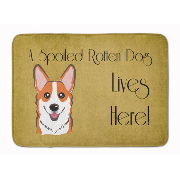 Carolines Treasures BB1502RUG Red Corgi Spoiled Dog Lives Here Machine Washable Memory Foam Mat 19 X 27" multicolor