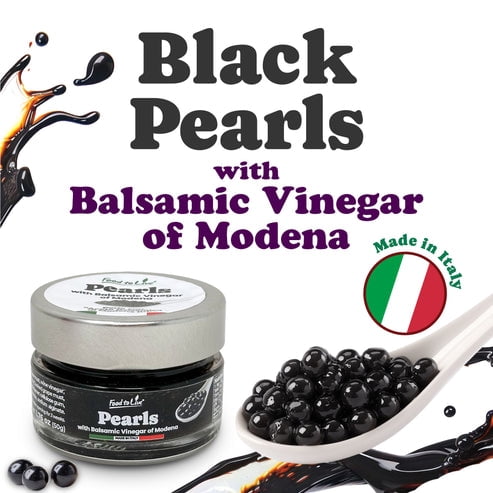 Food to Live Black Pearls with Balsamic Vinegar of Modena, 50g – Authentic Italian Aceto Balsamico Black Caviar, Perfect for Salads, Desserts and Cocktails, Vegan. Product of Italy (Pack of 12)