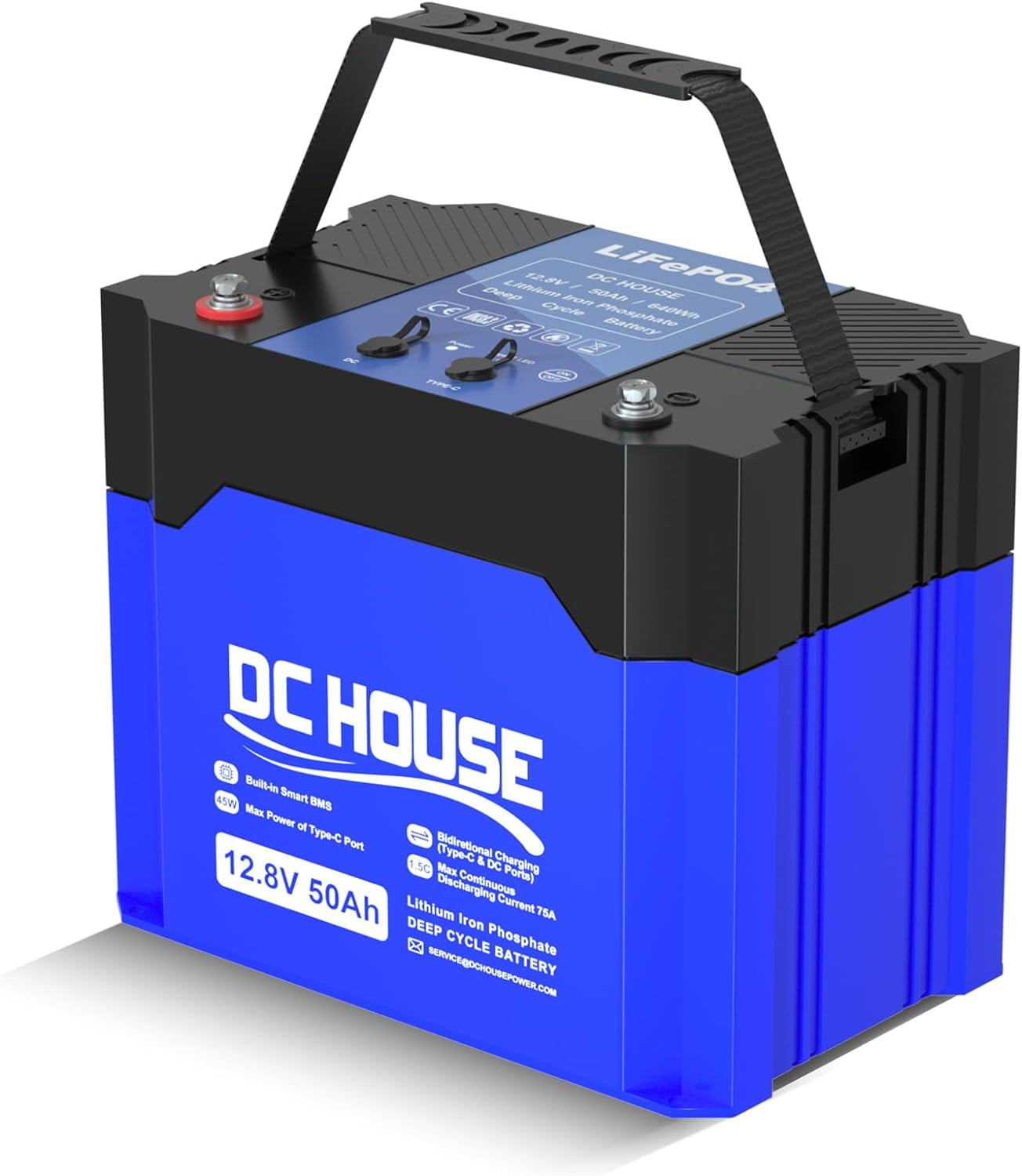 DC HOUSE 12V 50Ah Lithium Battery for Trolling Motor, Built-in 80A BMS, Deep Cycle Up to 4000 Times, Replace Trolling Motor Box with DC & TypeC Ports, for Outdoor, RV, Boat, Camping