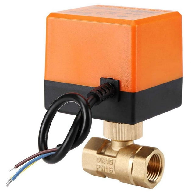 Válvula de bola motorizada eléctrica de latón AC 220V, 2 vías, 3 cables, 1,6 Mpa, rosca DN15