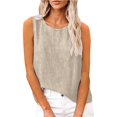 thumbnail image 5 of Soyumi Tank Top, Womens Linen Tank Top Blouse Sleeveless V Neck Casual Summer Shirts Basic Cami Cotton Comfy Stretch Crewneck Loose Fit Beachwear Daily Wear Top Fashion Outfits, Beige, 5 of 8