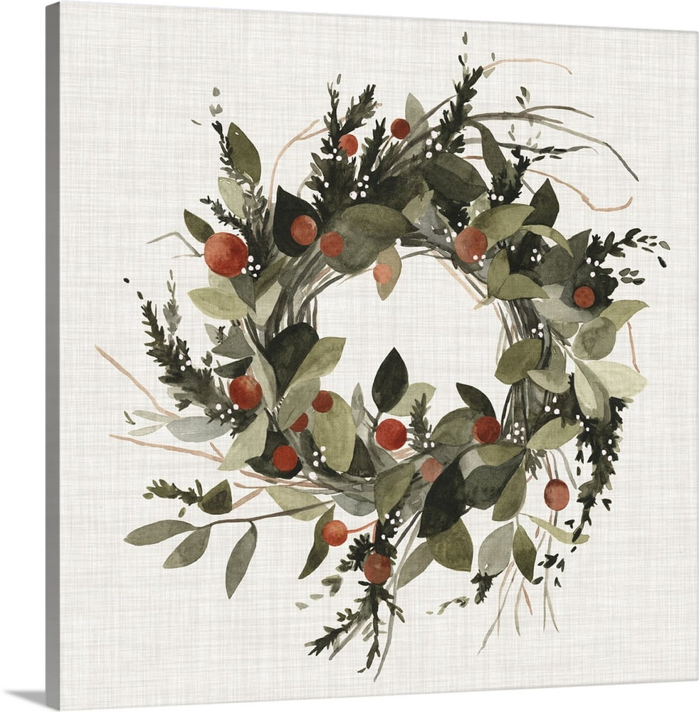 Great BIG Canvas | "Farmhouse Wreath II" Canvas Wall Art - 16x16