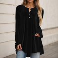 thumbnail image 2 of ATOYSOY Womens Long Sleeve Tunic Tops Shirt V-neck Button Blouse Casual Pleated Basic Pullover Black XXXXL, 2 of 4