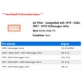 thumbnail image 2 of Air Filter - Compatible with 1999 - 2005, 2007 - 2010 Volkswagen Jetta 2000 2001 2002 2003 2004 2008 2009, 2 of 2