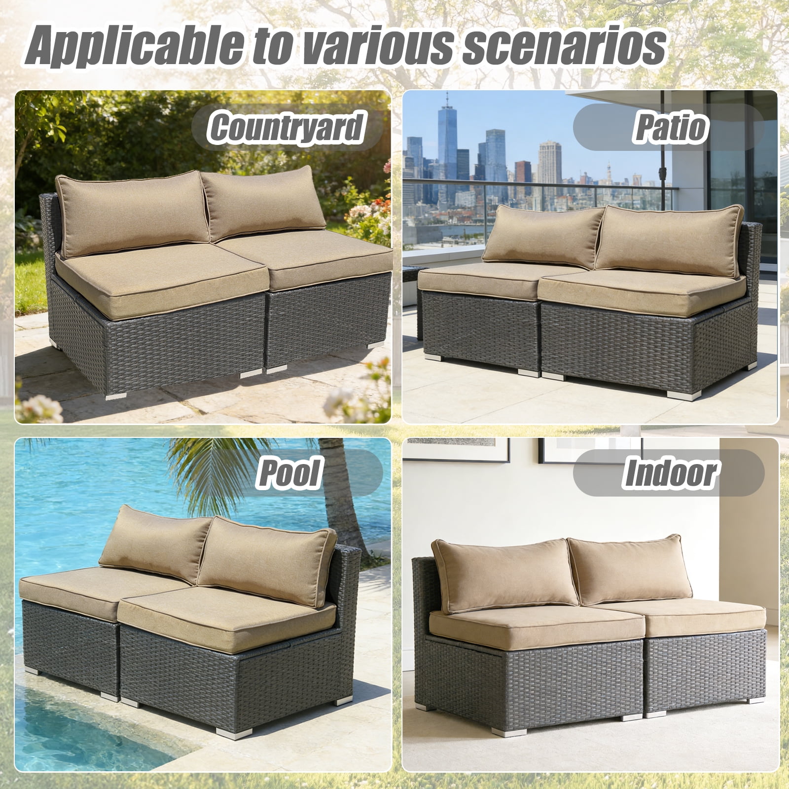 FKS LIFE 4Pcs Patio Cushion Covers Replacement, Outdoor Patio Seat Cushion Covers ,Water Resistant Seat Back Slipcovers（25*25*3.15in）