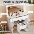 thumbnail image 4 of Memoryfield Vanity Desk with Mirror and Lights, Large Makeup Vanity Table with Power Outlet and Stool, Vanity Dressing Table for Bedroom Dressing Room, White, 4 of 7