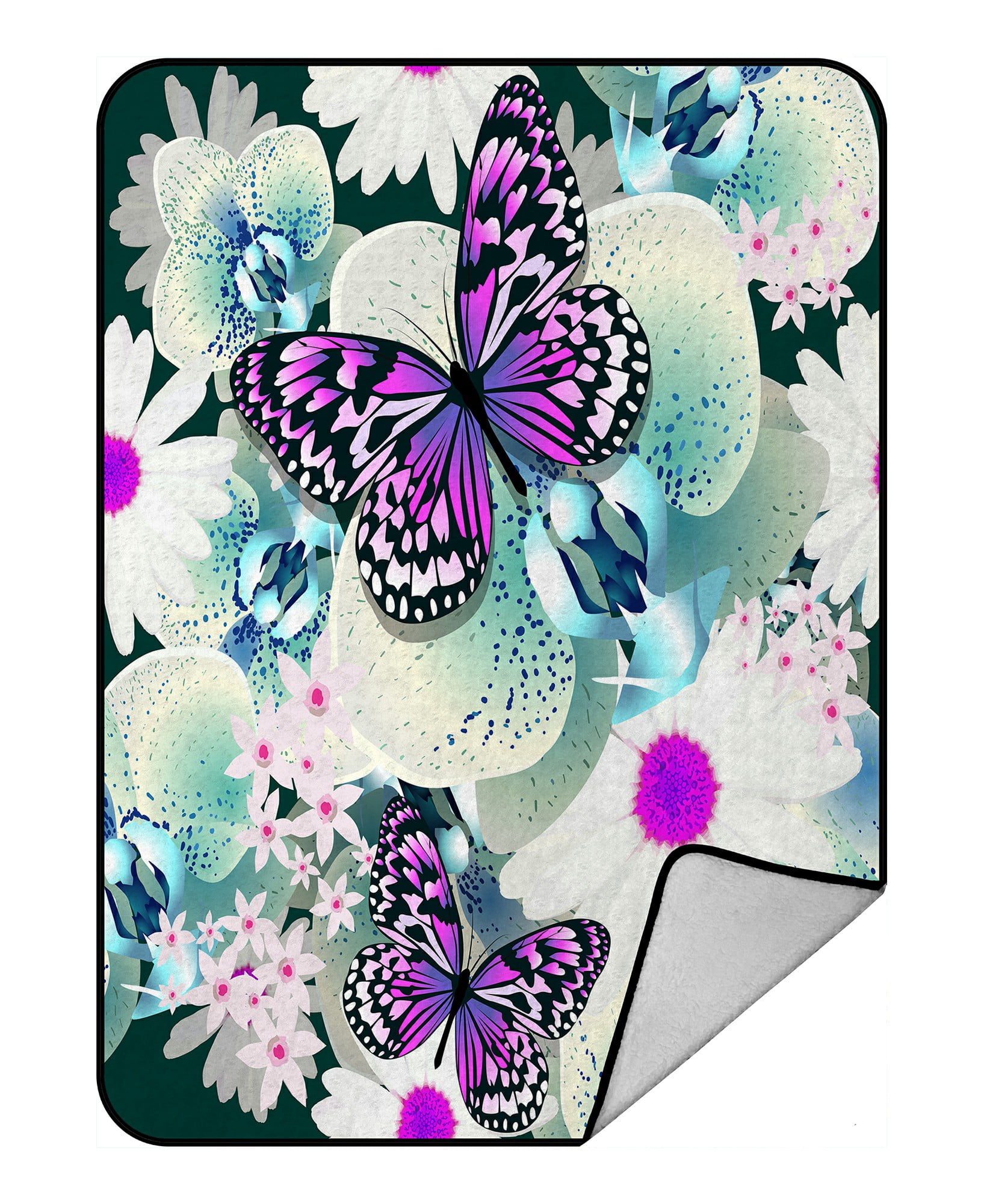 ABPHQTO Flowers Orchid Butterfly Fleece Blanket Fleece Back Throw