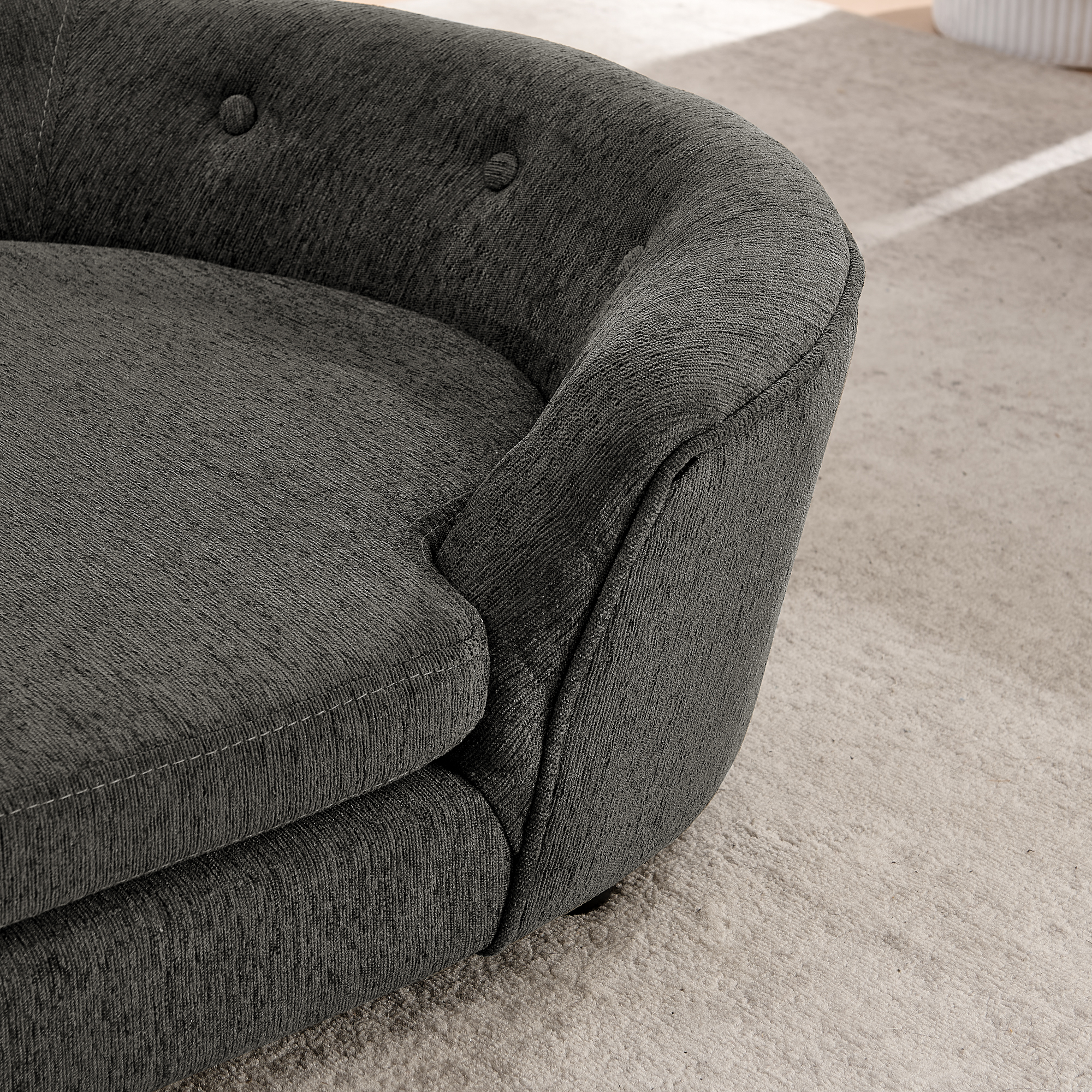 Oval Semi-Enclosed Dog Sofa, Durable Linen Material, Button-Tufted Backrest, High-Center Low-Sides Support & Plush Comfort, Dark Gray