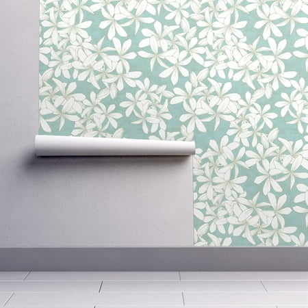 - Removable Water-Activated Wallpaper Floral Hawaiian Plant Nature Pointillism