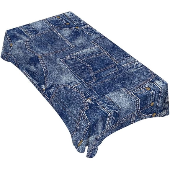 Denim Patchwork Style Decorative Rectangle Tablecloth Romance Indigo Miscellaneous Polyester Table Cloths Kitchen Table Cover for Dining BBQ Picnic Coffee Table 60 x 84 Inch 6-8 Seats