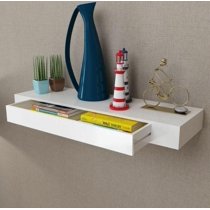 Walfront White Floating Shelves With Drawer Modern Decorative Wall