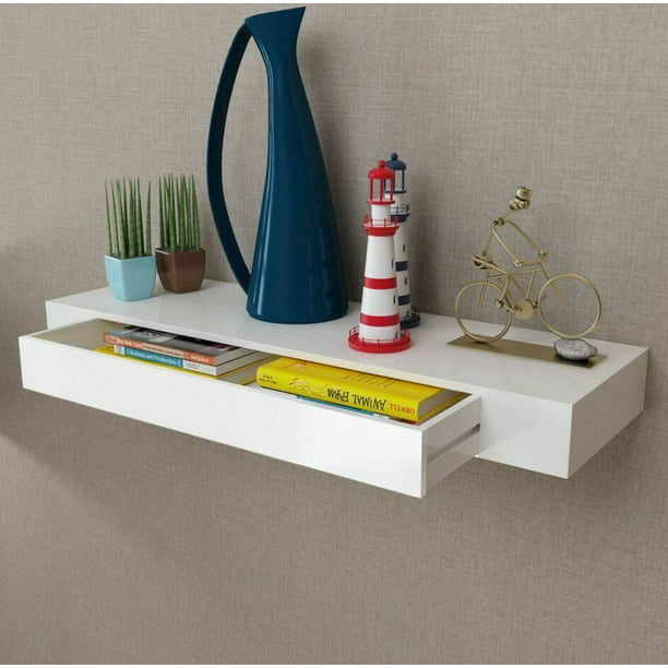 Haofy Floating Shelves Wall Mounted Storage Shelf Drawers Entryway White As Nightstands Or Bedside For And Display Com - Wall Mounted Floating Shelf With Drawer