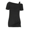 thumbnail image 4 of RYRJJ Women's One Cold Shoulder Tops Summer Short Sleeve Twist Knot Top Casual Tunic Blouse T-Shirts(Black,XXL), 4 of 6