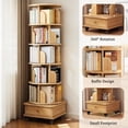 thumbnail image 3 of PORKISS 6 Tier Rotating Bookshelf, 360° Display Rotating Bookcase with Wheels and Drawer, Corner Storage Rack, Book Organizer Shelves for Home Office, Living Room, Wood, 3 of 10