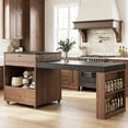 thumbnail image 1 of OMCHOM Large Kitchen Island with Seating and Extendable Dining Table,Rolling Mobile Center Islands with Storage,Charging Station,2 Drawers 2 Side Open Shelves,Walnut, 1 of 9