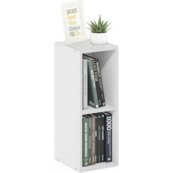 Fulda Book Shelf, 2-Tier Modern Narrow Bookshelf, 8-in Width Bookcase, 9.3" x 7.9" x 21.2", for Living Room, Bedroom, Home Office, White