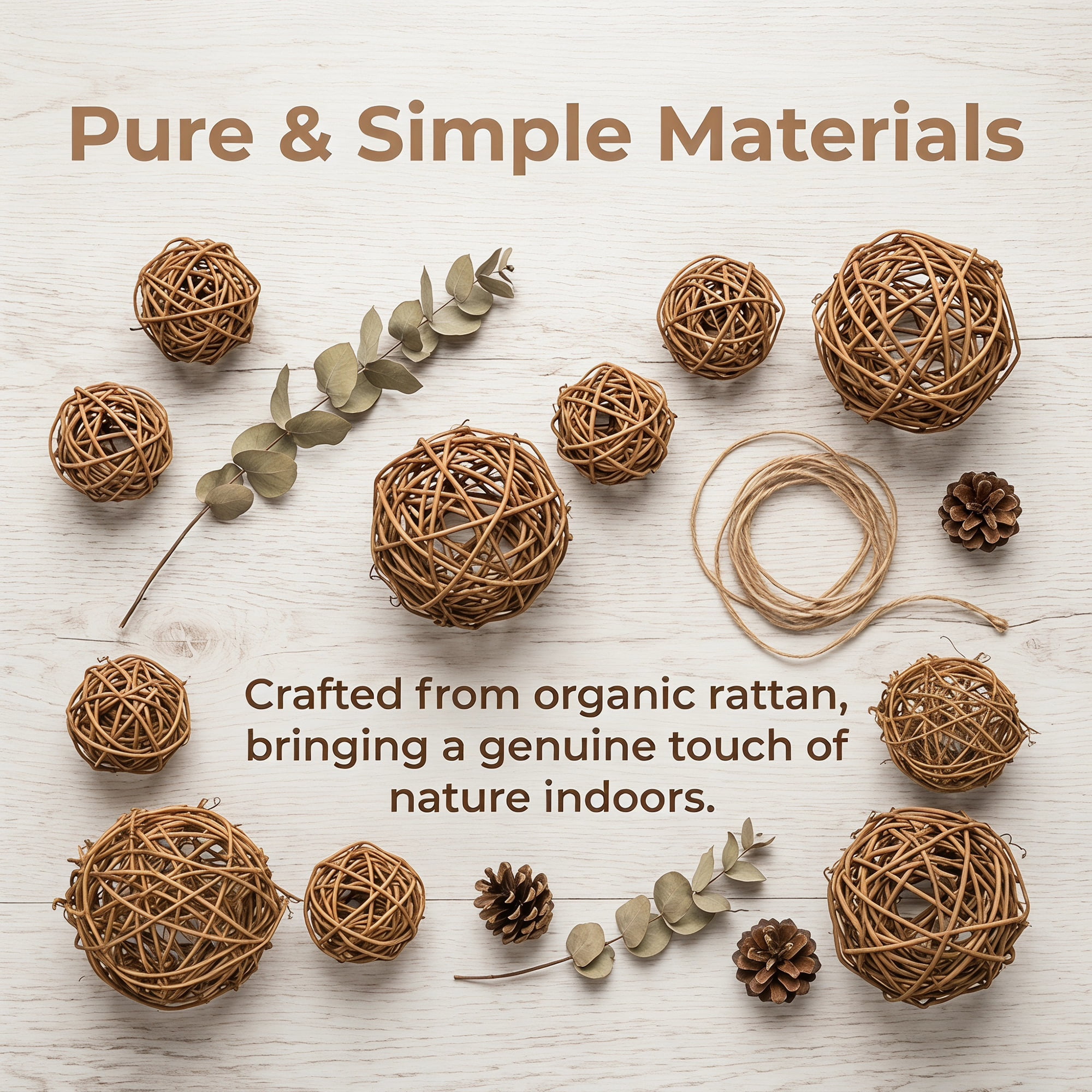 Unique Bargains 10Pcs Durable Rattan Balls Natural Wicker Spheres Orbs Brown 2"x2"x2"
