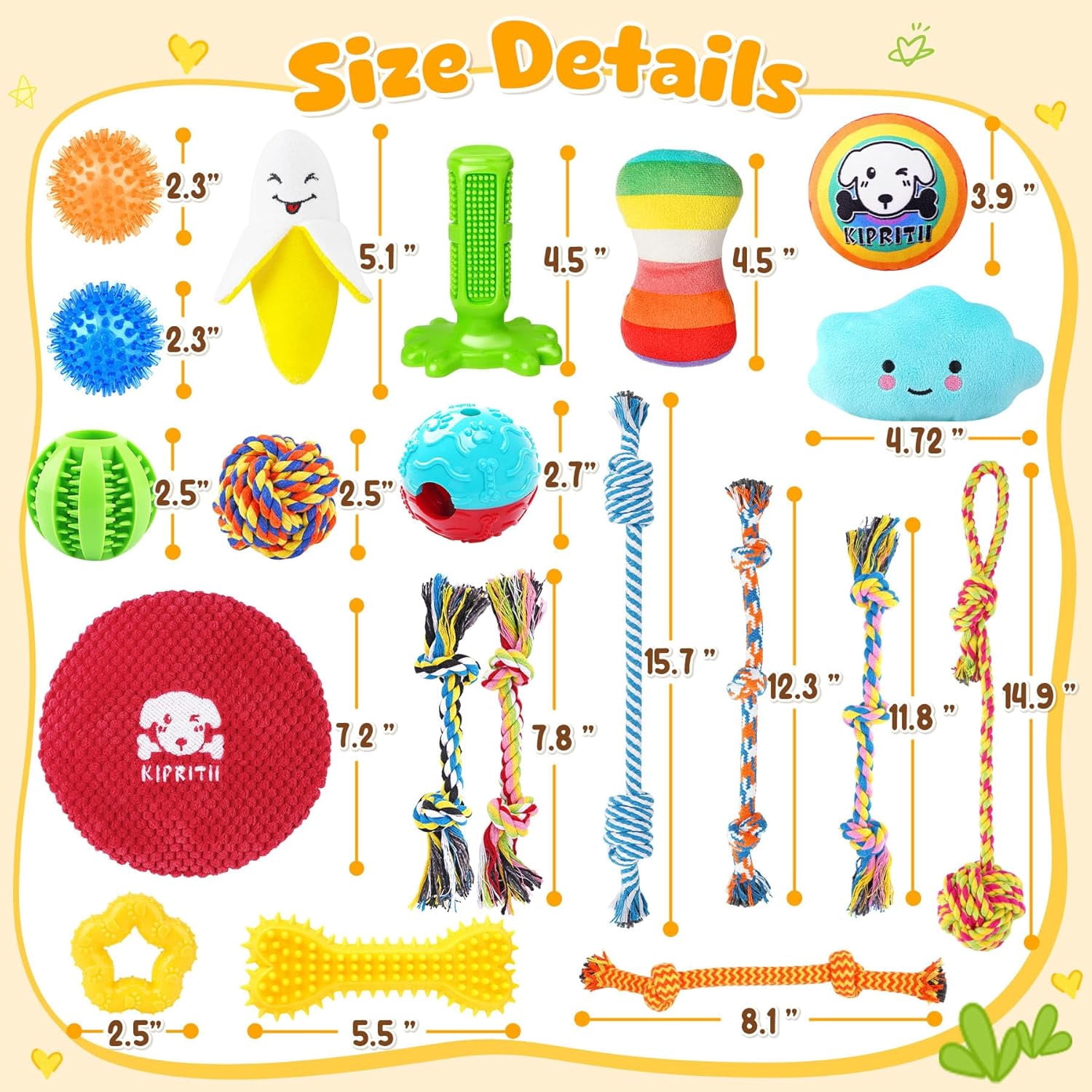 25 Pack Various Dog Toys Set – Ideal for Teething, Entertainment & Interactive Play, Includes Puppy Toys, Rope Toys, Treat Balls and Squeaky Dog Toys