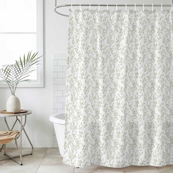 Sage Green Botanical Waterproof Fabric Shower Curtain,Plant Flower Floral Tree Branch Waterproof Fabric Shower Curtain for Bathroom Curtains Bathtubs Shower Curtains with 12 Hooks Standard 60x72
