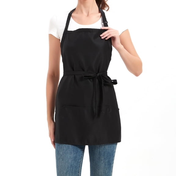 Aprons for Women with 3 Pockets, Cooking Apron with Waterproof Coating, Chef Apron Adjustable Neck Strap, Black