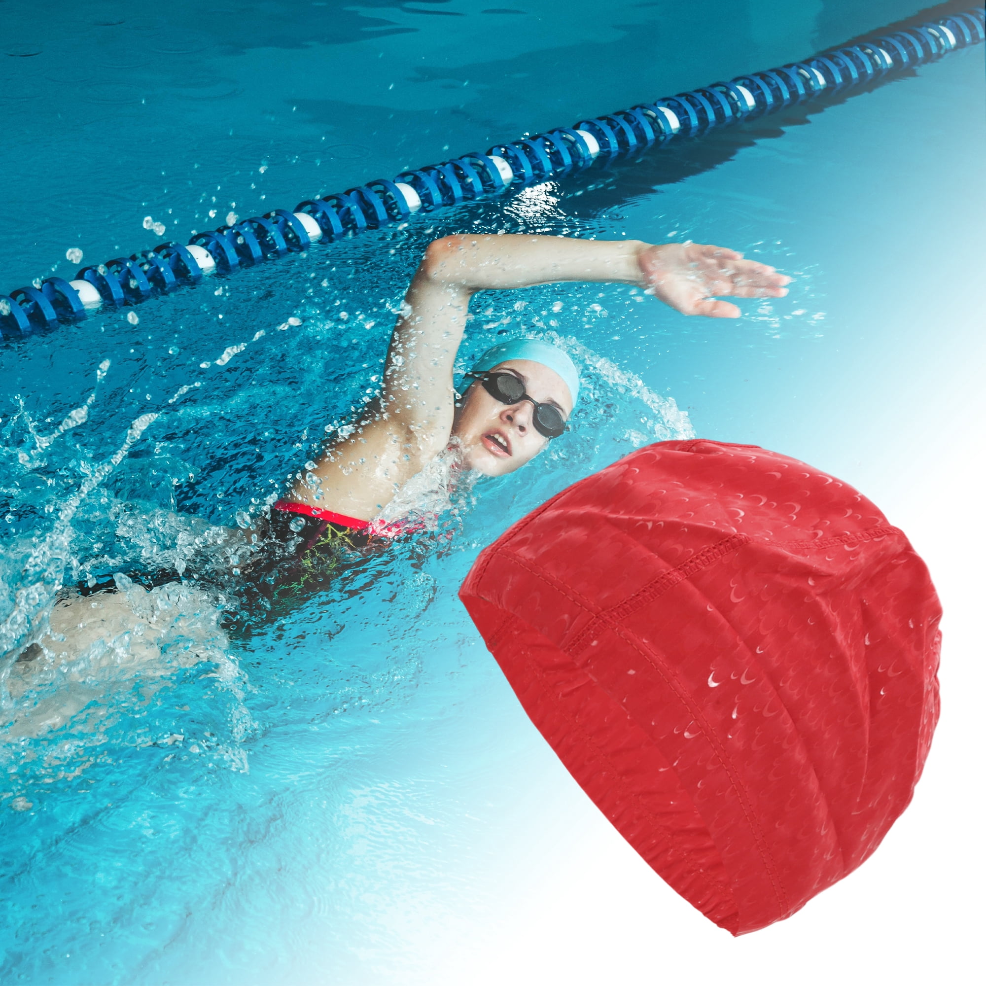 Unique Bargains Pleated Style Swimming Cap 1 Pc Red