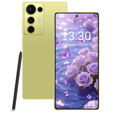 S7 Ultra 6+64GB Smartphone Unlocked Cell Phone, 6.8" HD Screen Unlocked Phones, 13MP+48MP Dual Camera, Built in Pen, Android 14, Face ID/4G/Dual SIM/GPS (Gold)
