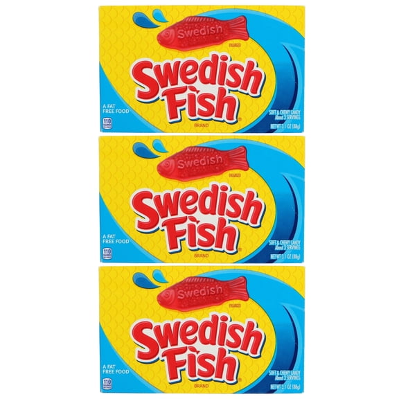Red Fish Soft & Chewy Candy 3.1 oz Theater Box Gummy for Birthday Holiday Christmas Stocking Stuffers Party Favor Sweet Treats Goodie Bowl Basket Fillers Movie Night Snacking Gift Supplies - Pack of 3