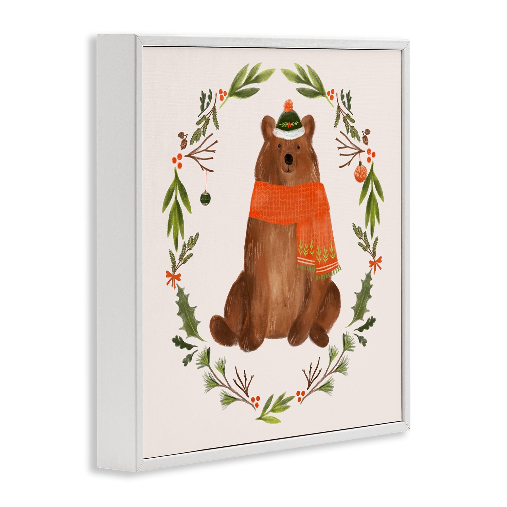 Stupell Industries Holiday Bear Wreaf Holiday Painting White Framed Art Prints Wall Art, 12 x 12