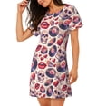 thumbnail image 2 of Balery record rock Skull lips Pattern Womens Short Sleeve Sleepshirt Scoopneck Cute Nightdress Comfy Nightgown Loungewear Dress, 2 of 6