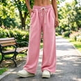 thumbnail image 7 of Womens Loose Casual Wide Leg Pants Solid Elastic Drawstring Waist Sweat Trousers with Pockets, Breathable Comfy Bottoms for Indoor Rest and Outdoor Activities S-3XL Pink, 7 of 7