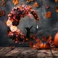 thumbnail image 4 of Halloween Wreaths For Front Door, Flower Moon Cat Halloween Home Decoration, Halloween Family Gathering Decoration Wreath，Outdoor, Wall, Closet, Fence, Wreath Halloween (Pink roses), 4 of 7
