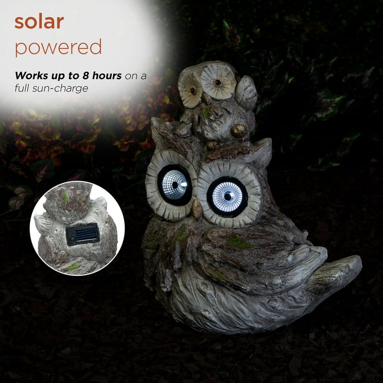 Alpine Corporation Solar Owls White LED Changing Color Eyes Statue 