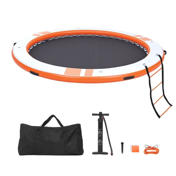 KFFKFF Inflatable Floating Dock, 10 FT Inflatable Dock Platform, Non-Slip Water Air Mat with Portable Carrying Bag & Detachable Ladder, Orange
