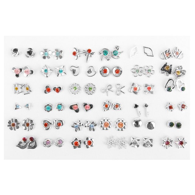 36 Pares/18 De Pendientes De Tuerca De Flores De Oro De Plata , Corazón De Oso De Cristal Estilos Mixtos Gao Jiahui unisex