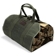 Gex Worldwide Firewood Fireplace Carrier Logs Tote Holder 20 oz Waxed Canvas Sturdy Bag with Handles for Camping Indoor Outdoor