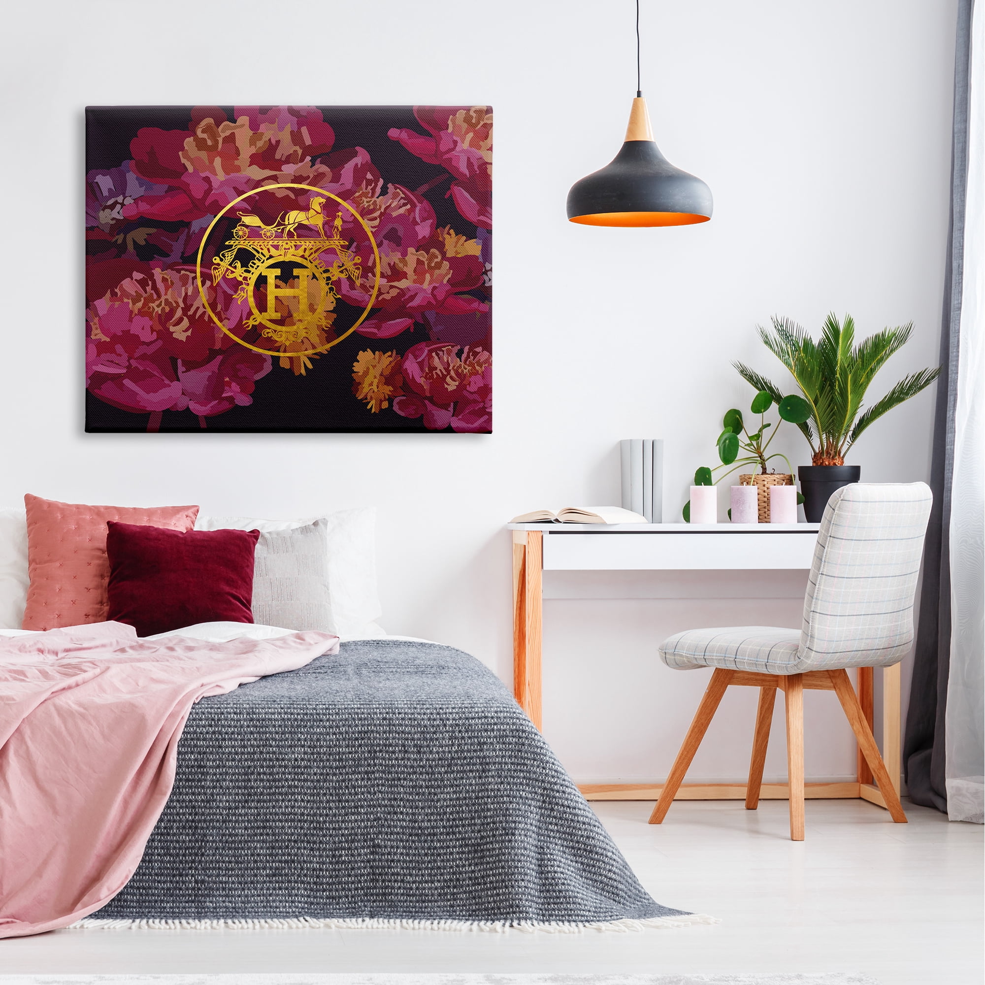 Stupell Industries Glam Emblem Flower Pattern Botanical & Floral Painting Gallery Wrapped Canvas Art Print Wall Art, 48 x 36