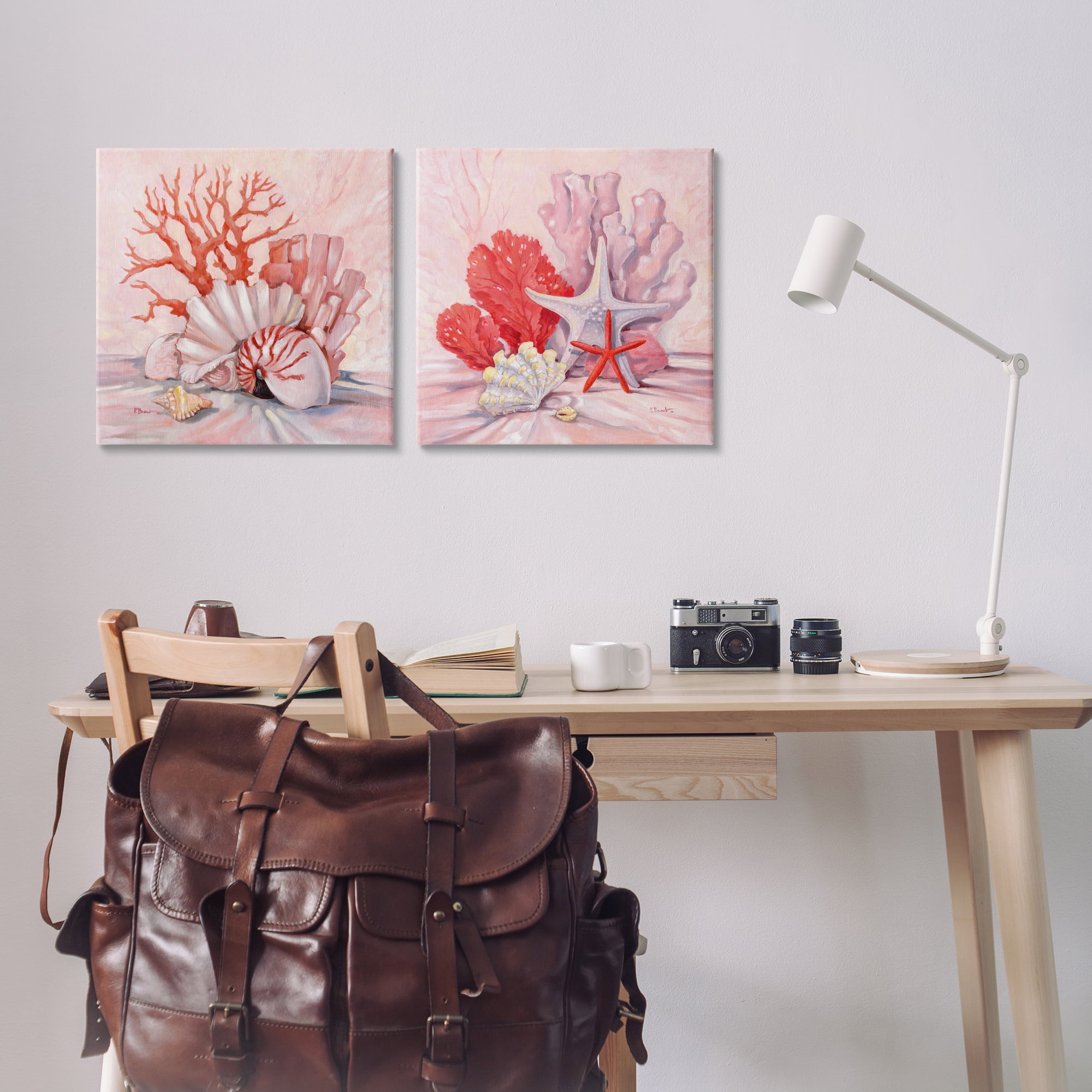 Stupell Industries Pink Coral Still Life Nautical & Beach Painting Wrapped Canvas Art Print Wall Art, 17 x 17, Set of 2