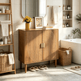 thumbnail image 2 of Smuxee Modern Wooden Bathroom Storage Cabinet with Carved Doors & Shelves, Freestanding Bathroom Storage Organizer,Walnut, 2 of 6