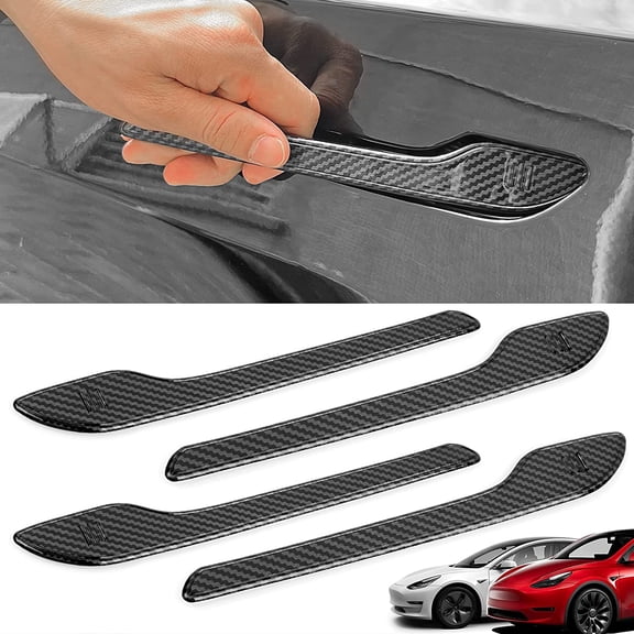 2 Pack Door Handle Cover Compatible with Tesla Model 3 / Y Accessories 3D Door Handle Wrap Handle Covers Trims Protector Decoration Stickers Scratch Resistant Protector (Carbon Fiber Pattern)