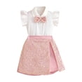 thumbnail image 2 of HOMBOM Big Girls Summer Outfits Solid Color Ruffle Flutter Sleeve Bow Shirt & Sequin Split Skort 2 Piece Sweet Casual Set Age 5-14 Years,Pink,9 Years, 2 of 9