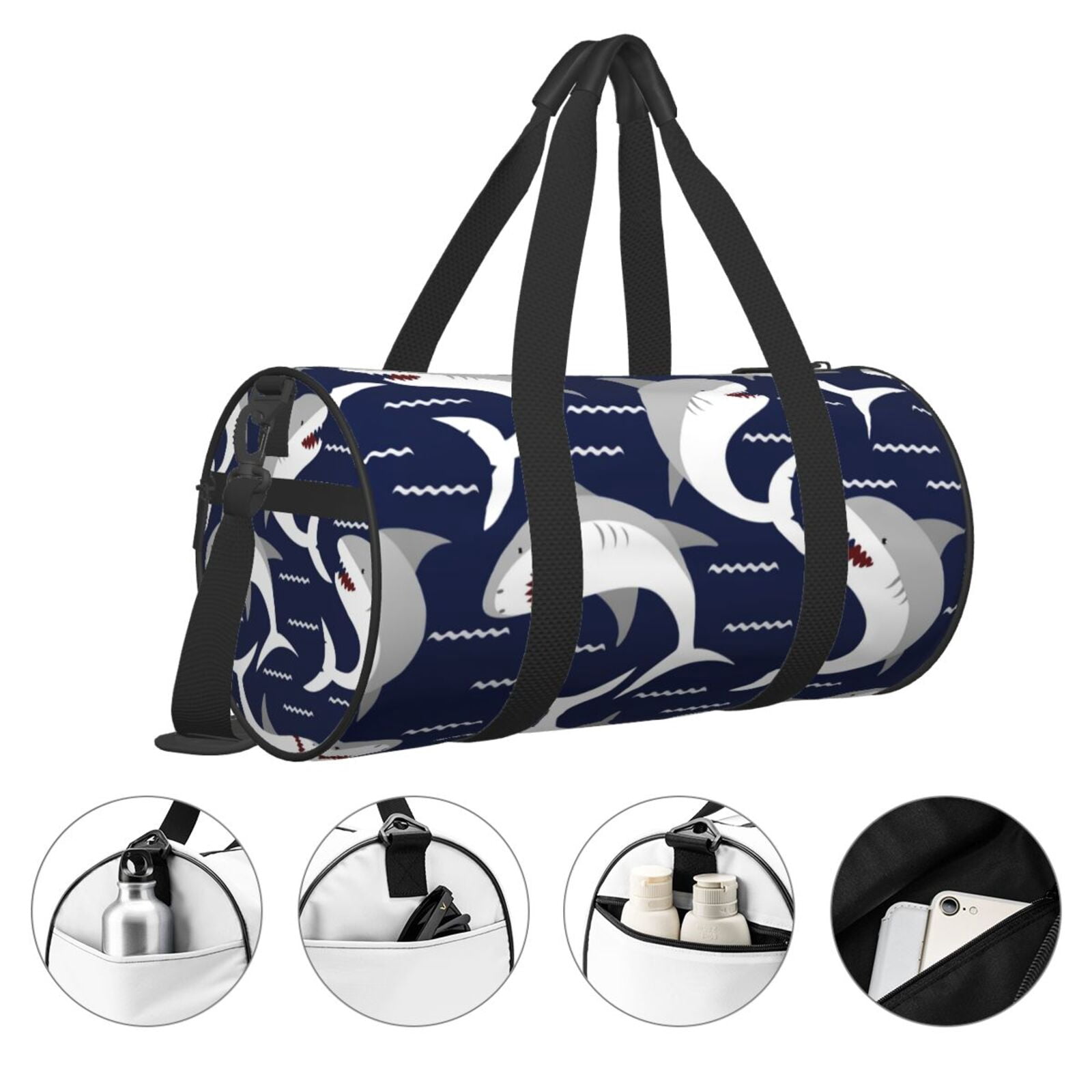 Vsdgher Angry Shark 45L Foldable Duffel Bag, Sports Gym Bag,Overnight Bag, Portable Weekender Bag for Airplanes
