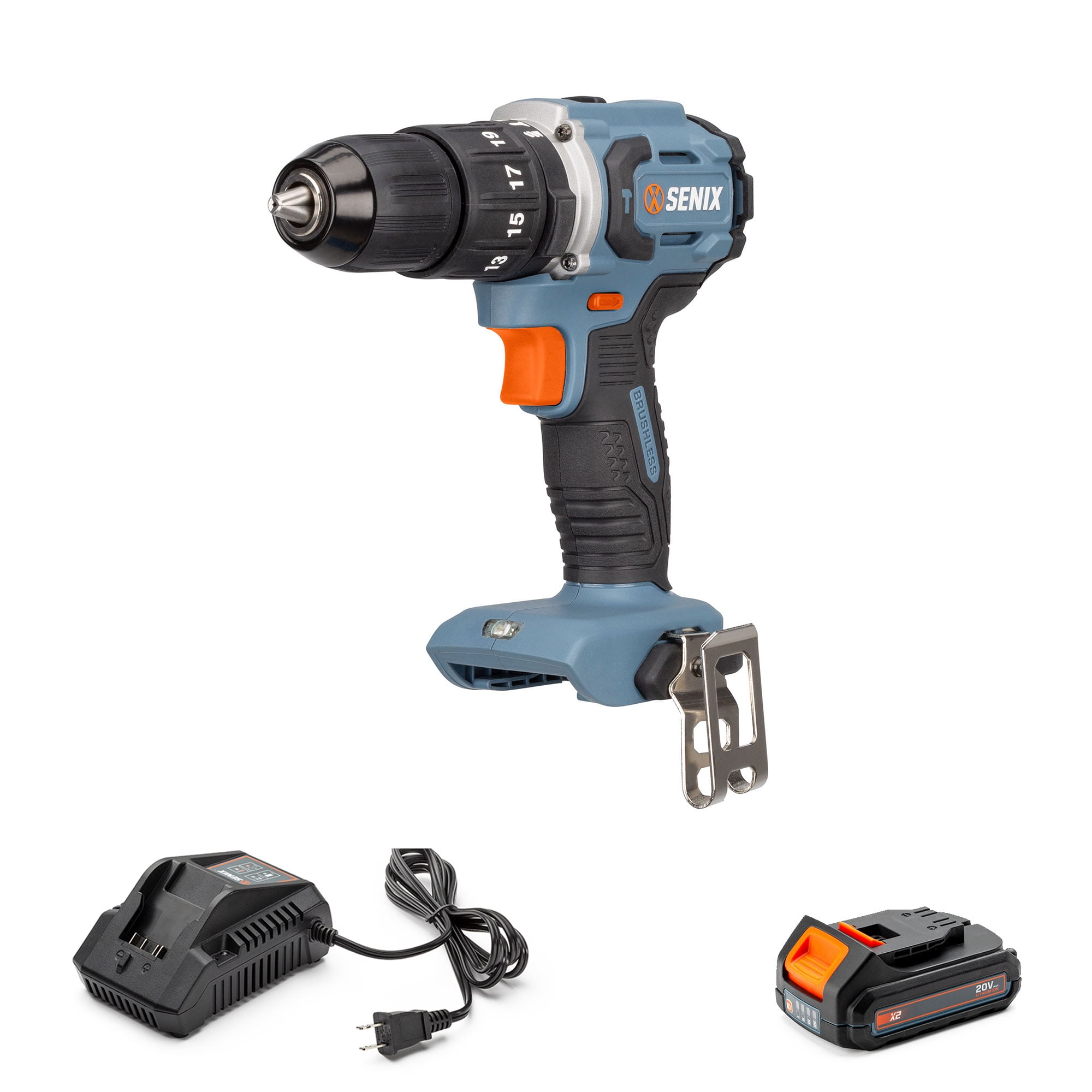 Senix PDHX2-M2 20V Max Brushless Drill Driver, 2.0Ah, 45 ft-lbs, 2200 RPM