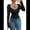 Black, variant on Women'S Sweetheart Neck Fitted T Shirts Long Bell Sleeve Ribbed Knit Tops Brown M