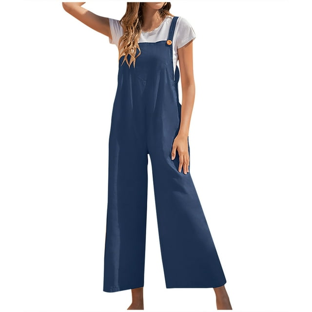 DPTALR Pantalon Femme Casual Rétro Solide Poche Boutons Salopette Pantalon Jambe Large