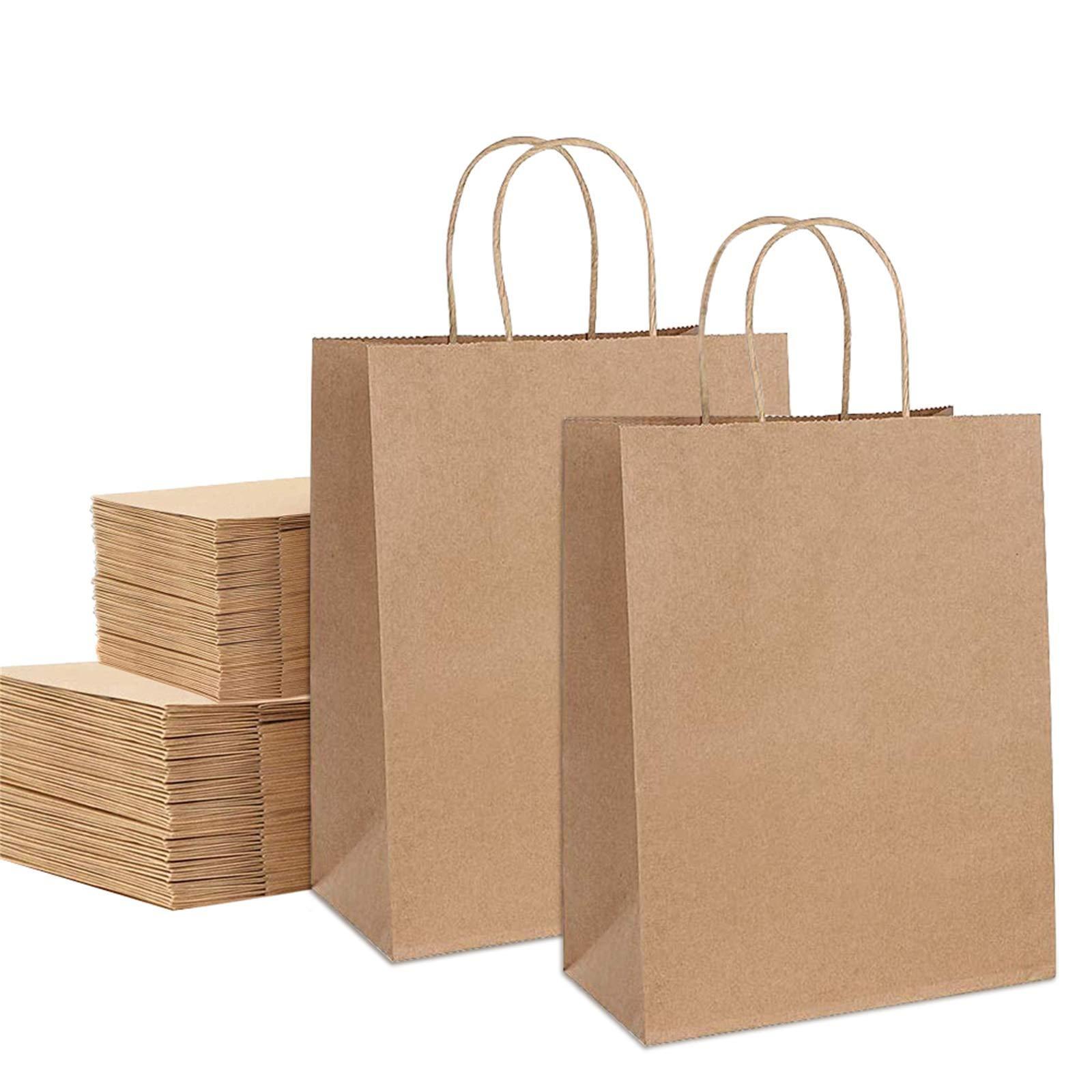50 Pcs Brown Paper Gift Bags with Handles, Extra Large Paper Bags Bulk