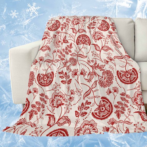 Red Spring Floral Cooling Blanket, Lightweight Breathable Summer Throw Blanket with Double Sided Cold Effect, Summer Botanical Farmhouse Picnic Beach Blankets Bed Sheet for Hot Sleepers 40"x60"